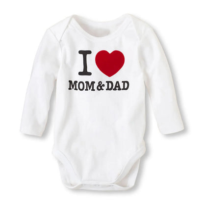 Baby Boys Girls Romper Cotton Long Sleeve Letter Print I Love Mom & Dad Jumpsuit Infant Clothing Newborn Baby Clothes