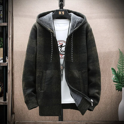 Shop Men's Plaid Hooded Cardigan Sweater - Warm Fleece Knit Jacket
