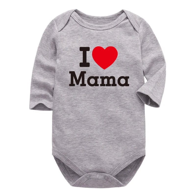 Baby Boys Girls Romper Cotton Long Sleeve Letter Print I Love Mom & Dad Jumpsuit Infant Clothing Newborn Baby Clothes
