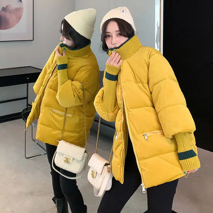 Fashion Bubble Coat Winter Corduroy Parka Woman Oversized Short Jacket Winter Autumn Female Puffer Jacket Parkas Mujer 2023 New