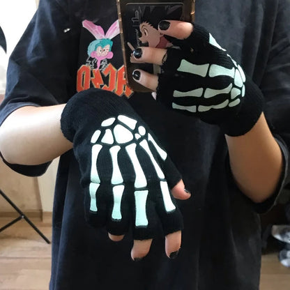 Unisex Glow Skeleton Fingerless Mittens