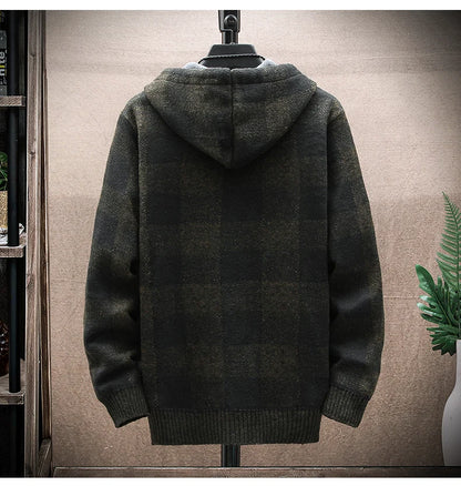 Shop Men's Plaid Hooded Cardigan Sweater - Warm Fleece Knit Jacket