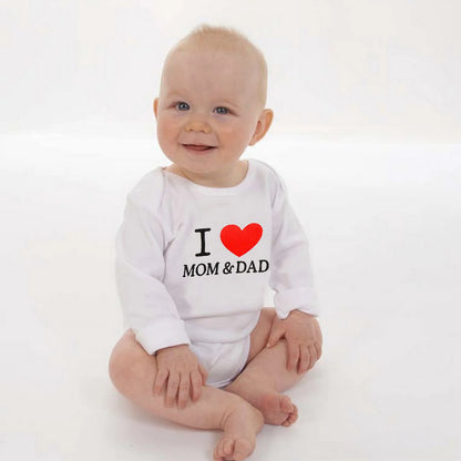 Baby Boys Girls Romper Cotton Long Sleeve Letter Print I Love Mom & Dad Jumpsuit Infant Clothing Newborn Baby Clothes