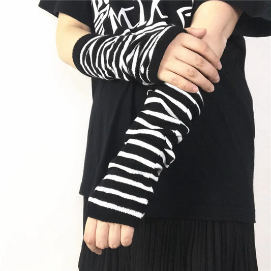 Hip-Hop Stripe Fingerless Gloves