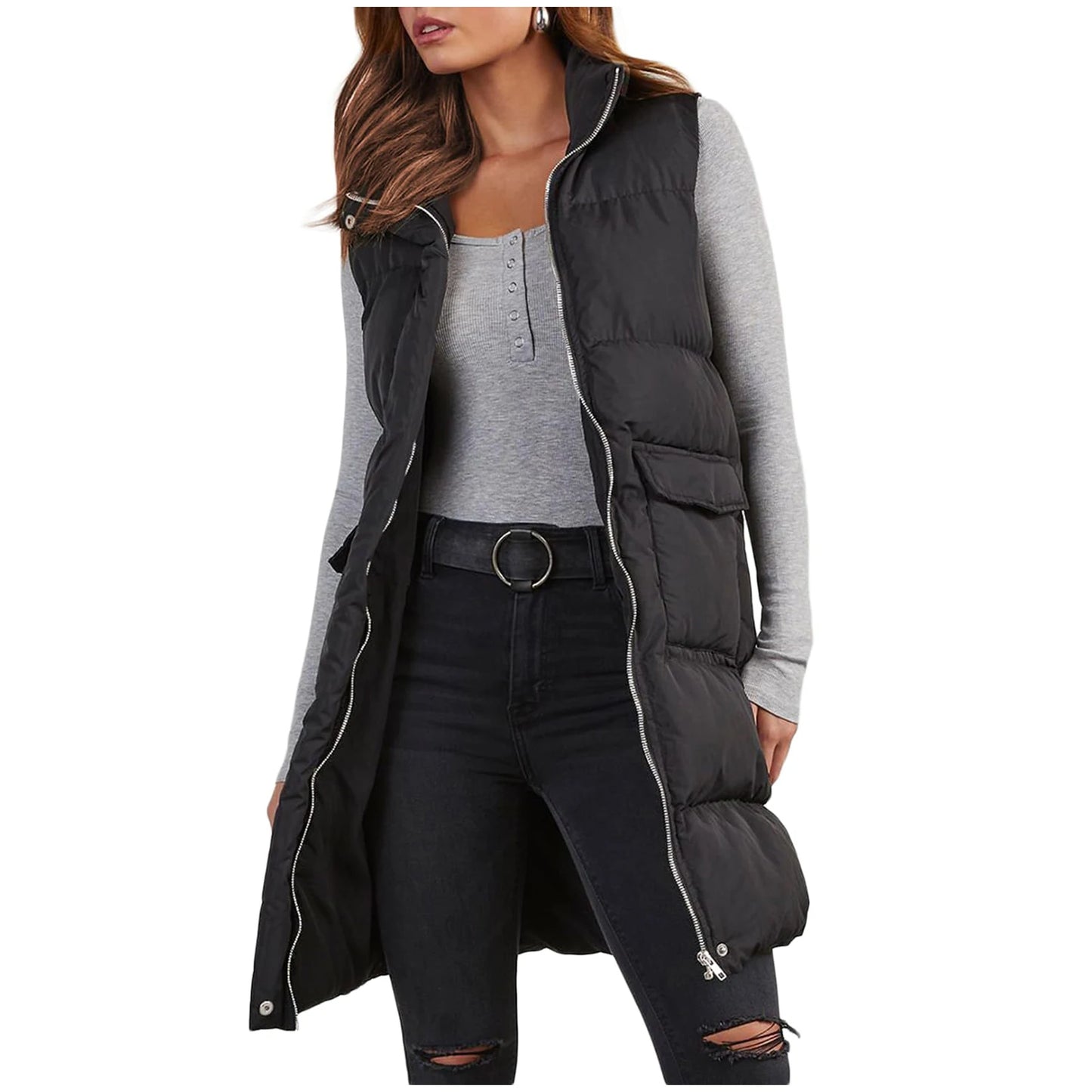 Long with Hood Outdoor Vest Down Women's Jacket Quilted Coat Sleeveless Jacket Winter Light Weight Sweaters