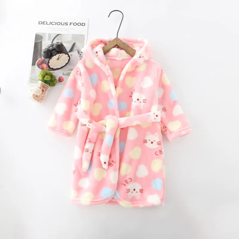 Boys Girls Hooded Bathrobe Toddler Rabbit Anime Cartoon Towel Beach Children's Sleepwear Baby Kids Bath Robes Pyjamas Nightgown