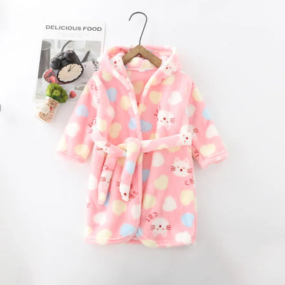 Boys Girls Hooded Bathrobe Toddler Rabbit Anime Cartoon Towel Beach Children's Sleepwear Baby Kids Bath Robes Pyjamas Nightgown
