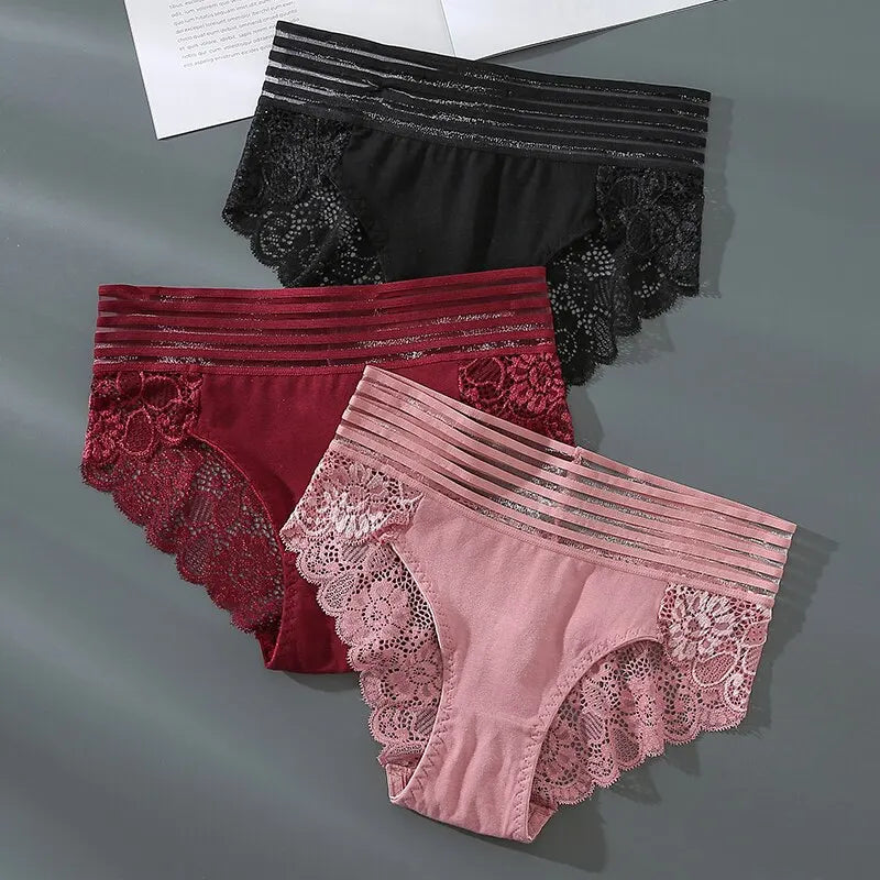 Shop 3Pcs Lace Panties - Breathable, Seamless, Solid Color Briefs for Women