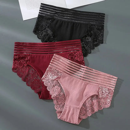 Shop 3Pcs Lace Panties - Breathable, Seamless, Solid Color Briefs for Women