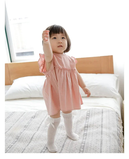Summer Mesh Baby Girls Socks Cute Big Bows Soft Cotton Elastic White Red Newborn Stockings Knee High Long for Toddler Socks