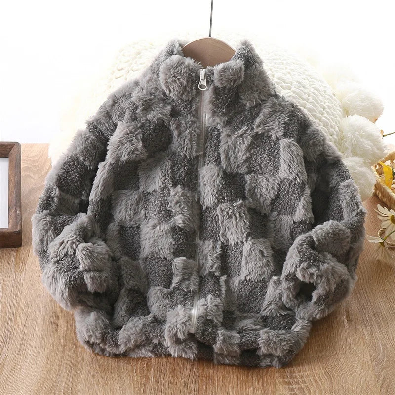 Shop Kids' Thermal Fleece Jacket - Warm Faux Fur Zipper Coat