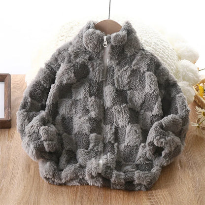 Shop Kids' Thermal Fleece Jacket - Warm Faux Fur Zipper Coat