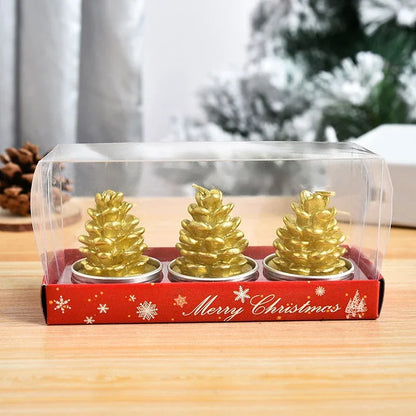 3pcs Christmas Candles Atmosphere Valentine's Day Santa Claus Snowman Xmas Tree Pine Cones Craft Gifts Party Table Decorations