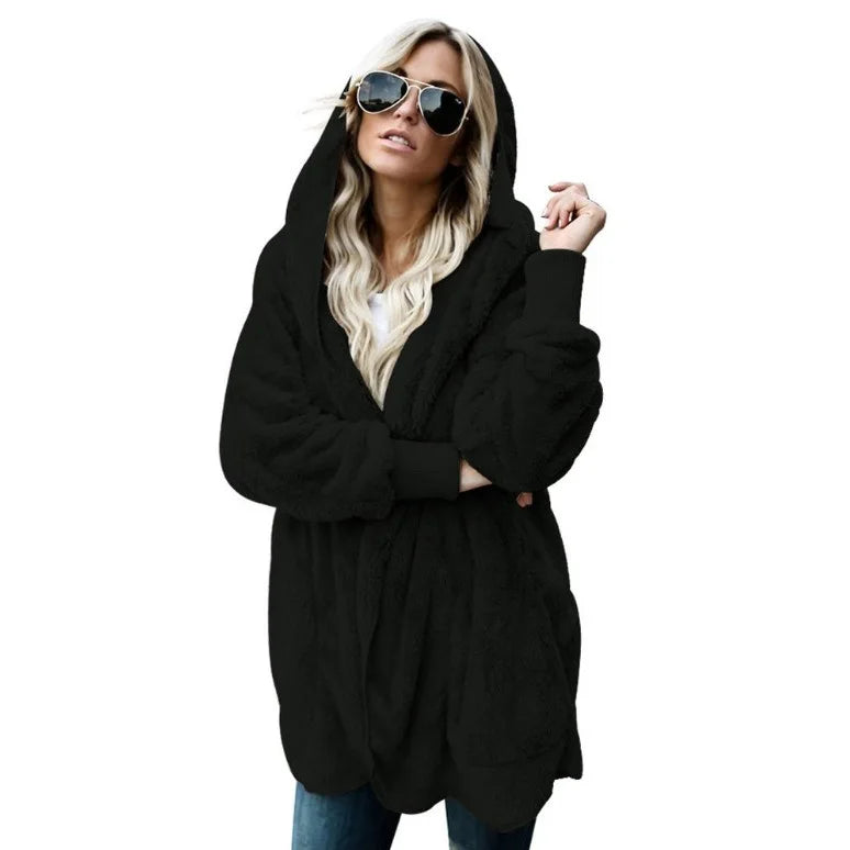 Shop Cozy Fleece Hooded Cardigan - Women's Plush Oversized Jacket