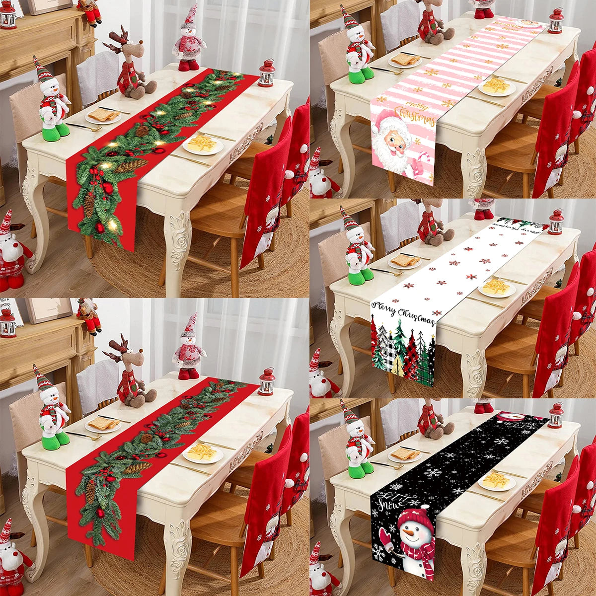 Christmas Table Runner Merry Christmas Decoration for Home Xmas Decor 2024 Navidad Notal Noel Xmas Ornament Happy New Year 2025