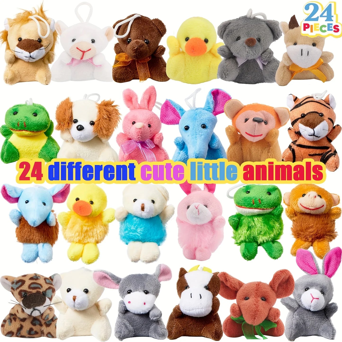 24pcs Mini Plush Animal Toy Set Cute Animals Keychain Decoration for Kids&Adult Carnival Prizes Small Stuffed Animal Party Favor