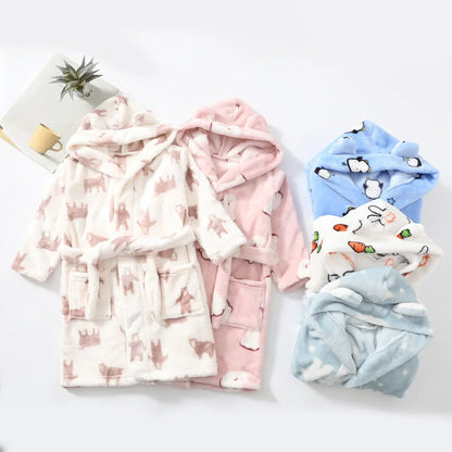 Boys Girls Hooded Bathrobe Toddler Rabbit Anime Cartoon Towel Beach Children's Sleepwear Baby Kids Bath Robes Pyjamas Nightgown