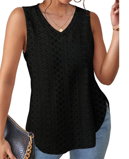 Spring Summer New Pure Color V-neck Slit T-shirt Vest Women Cross-Border Independent Station Sleeveless Polyester Fiber