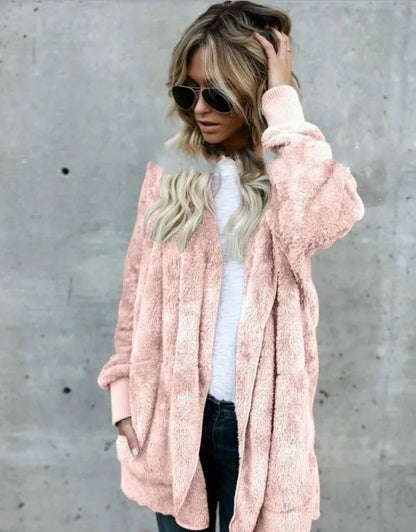 Shop Cozy Fleece Hooded Cardigan - Women's Plush Oversized Jacket