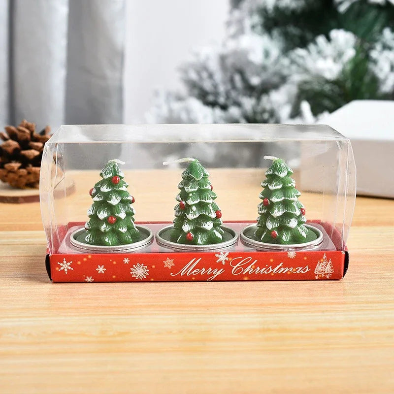 3pcs Christmas Candles Atmosphere Valentine's Day Santa Claus Snowman Xmas Tree Pine Cones Craft Gifts Party Table Decorations