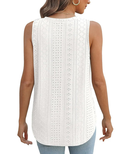 Spring Summer New Pure Color V-neck Slit T-shirt Vest Women Cross-Border Independent Station Sleeveless Polyester Fiber