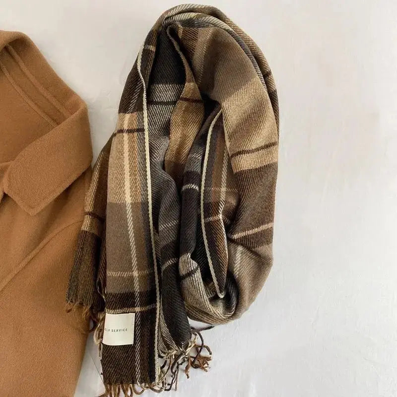 Scarf female winter Korean version of everything with British classic checker thickened students autumn winter male neck warm lo