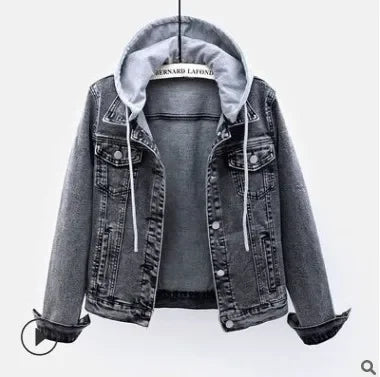 New 2024 Spring Autumn Denim Jacket Women's Long Sleeve Hooded Clip-on Women's Cropped Top Student Cropped Denim Jacket