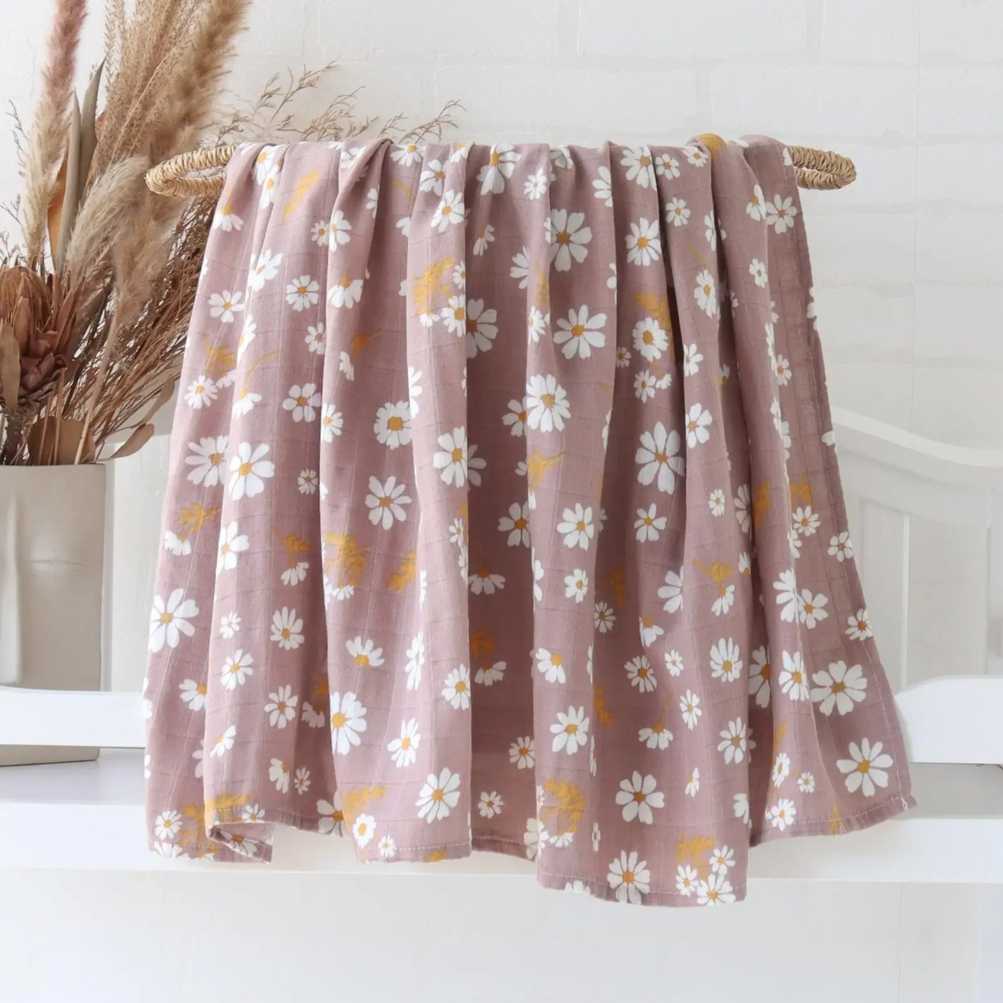 Bamboo Swaddle Blanket Baby Blankets Newborn Muslin Blanket Organic Cotton Soft New Born Wrap 5 Petal Flower for Spring