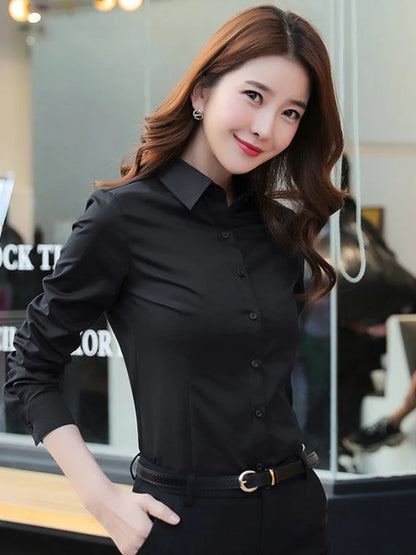 Shop Women's White Long-Sleeve Formal Shirt - Professional & Stylish Workwear