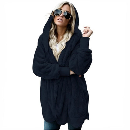 Shop Cozy Fleece Hooded Cardigan - Women's Plush Oversized Jacket