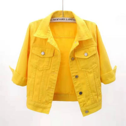 Shop Women's Short Denim Jacket - Casual Spring/Autumn Outerwear in Trendy Colors