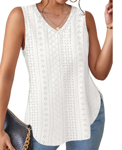 Spring Summer New Pure Color V-neck Slit T-shirt Vest Women Cross-Border Independent Station Sleeveless Polyester Fiber