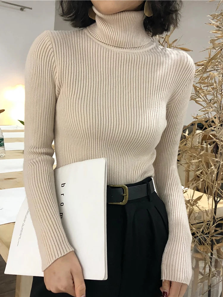 Shop Women's Slim Fit Turtleneck Sweater - Autumn/Winter Knitted Pullover