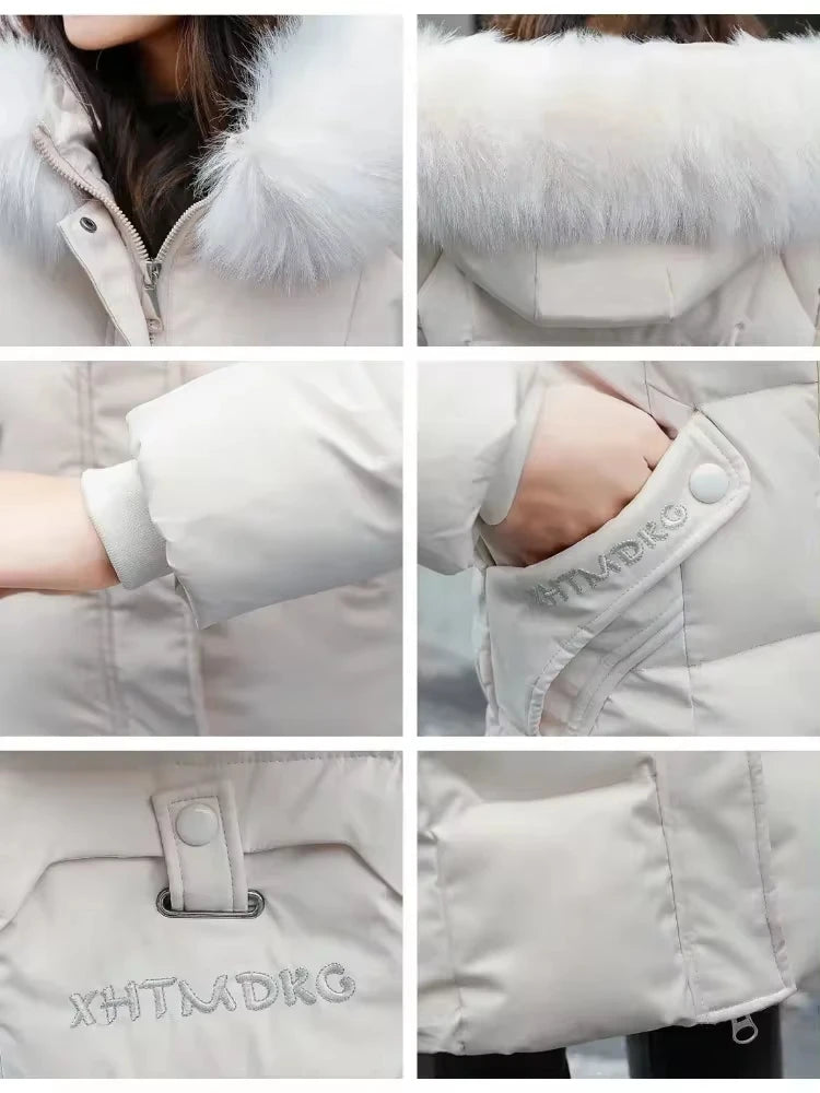 Women Winter Jacket 2024 New Mid-length Clothes Fashion Slim Fur Collar Thick Cotton Coat Elegant Parka Woman Padded Coat