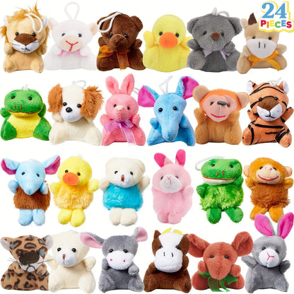 24pcs Mini Plush Animal Toy Set Cute Animals Keychain Decoration for Kids&Adult Carnival Prizes Small Stuffed Animal Party Favor