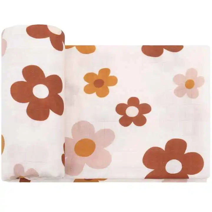 Bamboo Swaddle Blanket Baby Blankets Newborn Muslin Blanket Organic Cotton Soft New Born Wrap 5 Petal Flower for Spring
