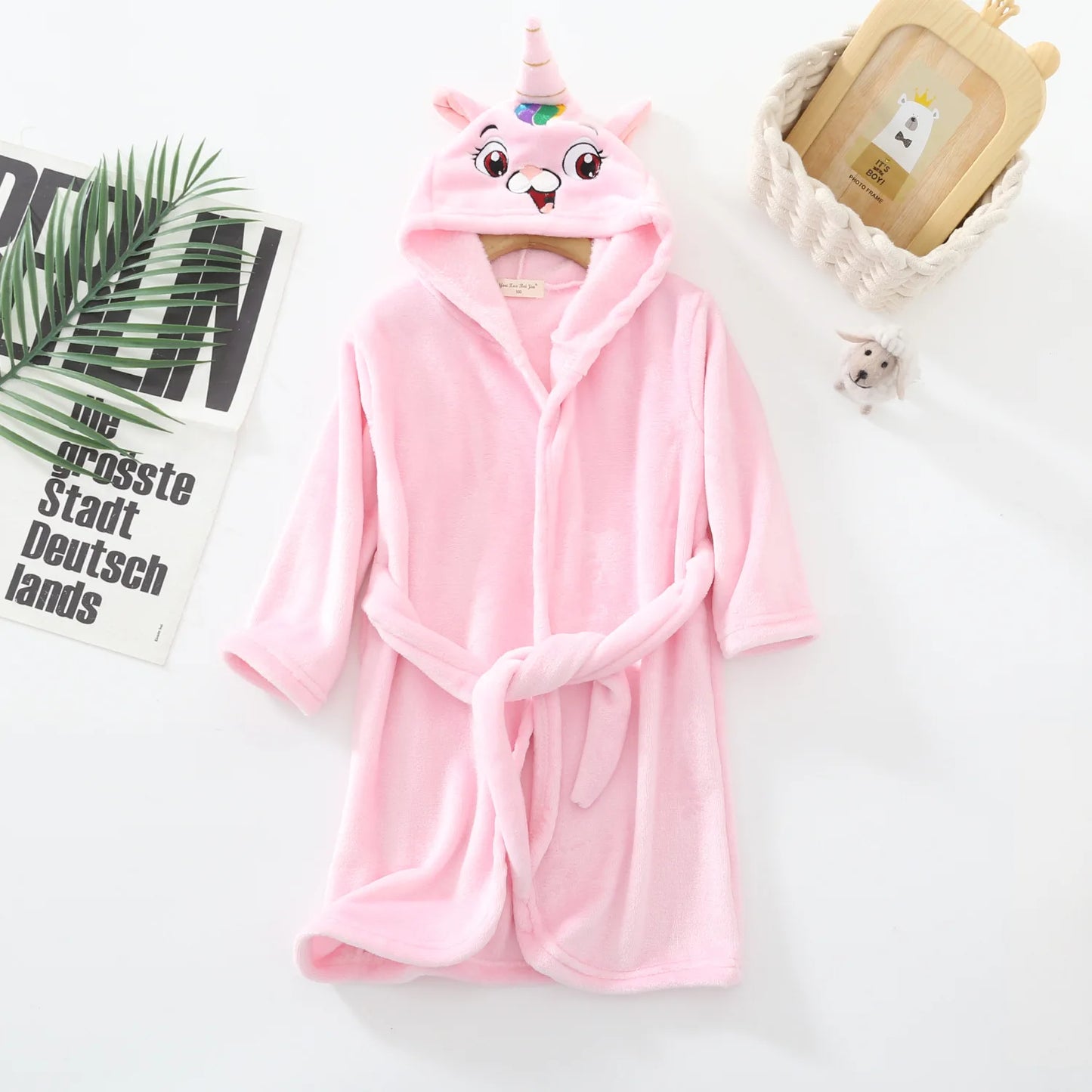 Boys Girls Hooded Bathrobe Toddler Rabbit Anime Cartoon Towel Beach Children's Sleepwear Baby Kids Bath Robes Pyjamas Nightgown