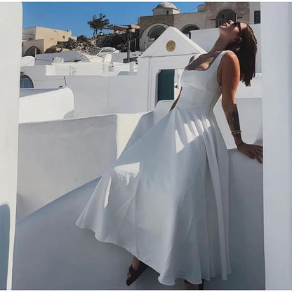 Fashion Solid Long Denim Vestidos Women Sleeveless OffShoulder Lace Up Backless Square Neck Jeans Dresses 2025 Chic Street Wear