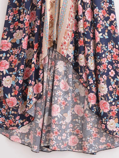 Happie Queens Women Wild Floral Open Back Sexy High-Low Beach Bohemian Dress Lady Tassel Strapless Vacation Summer Boho Dress