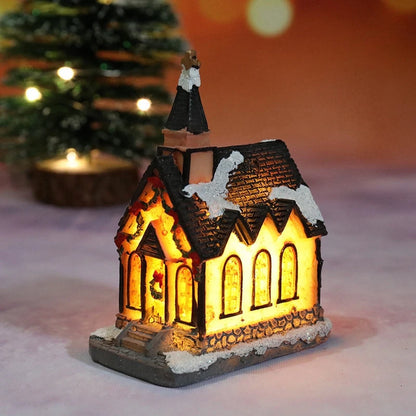 1Pc Mini Christmas House Light Miniature Landscape Resin House Ornaments For Kids Bedroom Home Decorations Xmas New Year Gift