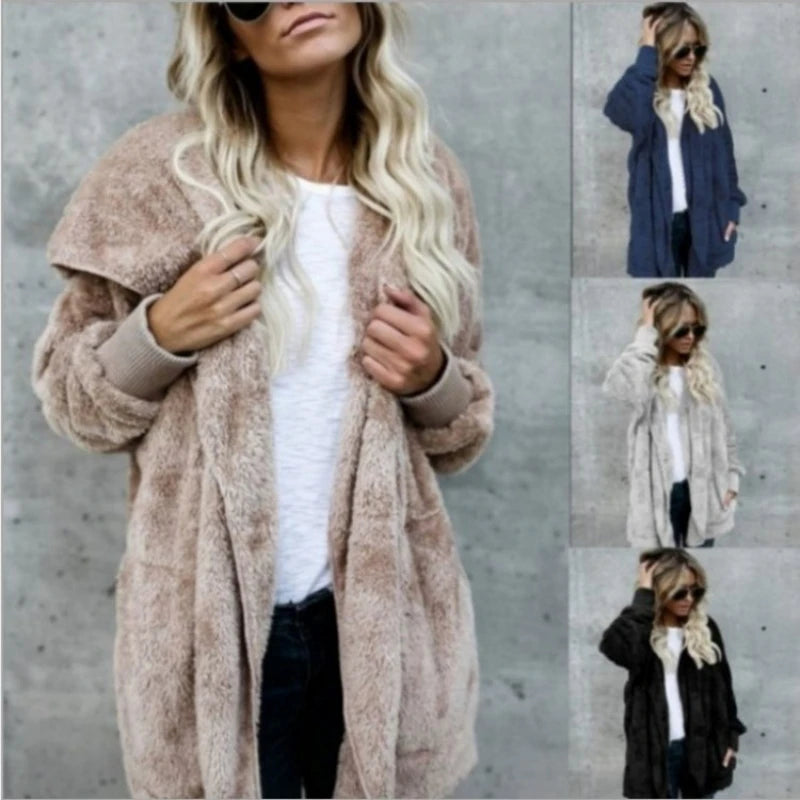 Shop Cozy Fleece Hooded Cardigan - Women's Plush Oversized Jacket