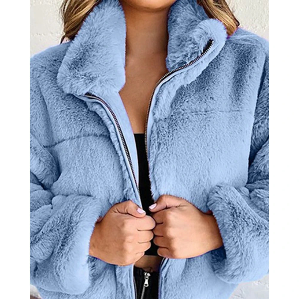 Shop Women's High Neck Teddy Fleece Coat - Korean Style Winter Jacket