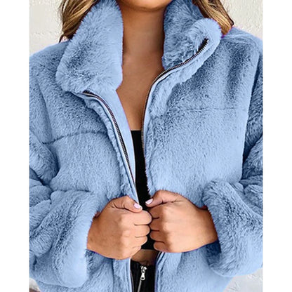 Shop Women's High Neck Teddy Fleece Coat - Korean Style Winter Jacket
