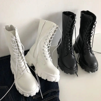 Women’s Mid-Calf Lace-up Zipper Heel Fashion Boots