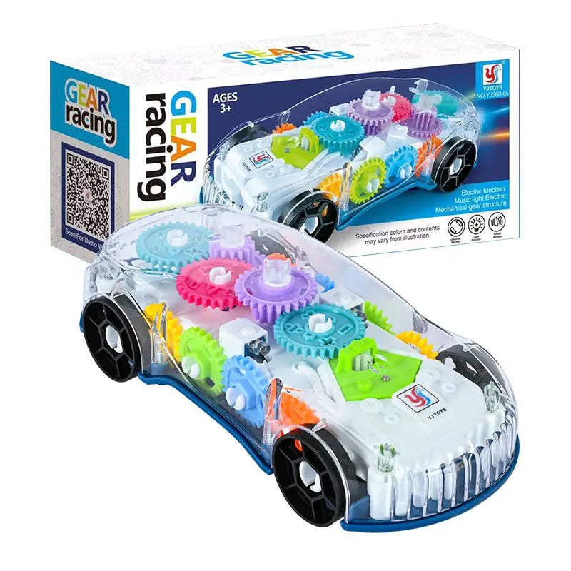 Light Up Transparent Gears Police Car Toy for Kids Bump and Go Toy Car for Boys Girl Educational Baby Toys Car Music LED Effects