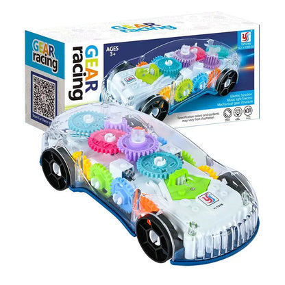 Light Up Transparent Gears Police Car Toy for Kids Bump and Go Toy Car for Boys Girl Educational Baby Toys Car Music LED Effects