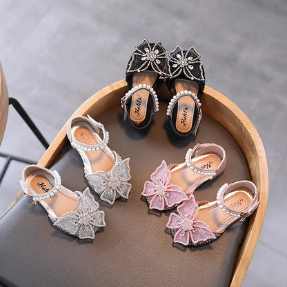 Rhinestone Bow Girls’ Princess Sandals