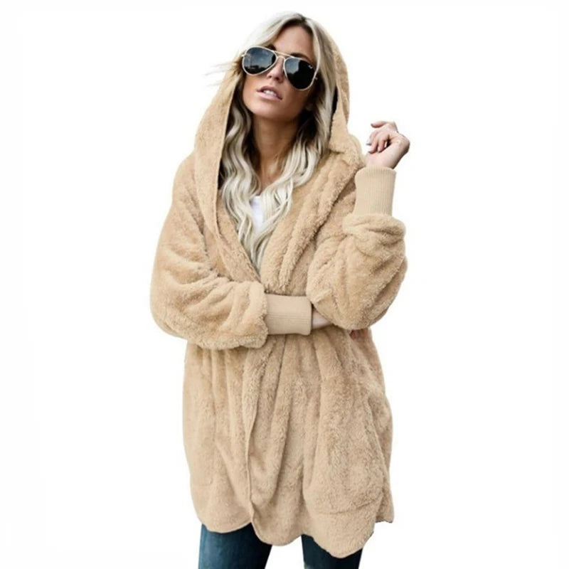 Shop Cozy Fleece Hooded Cardigan - Women's Plush Oversized Jacket