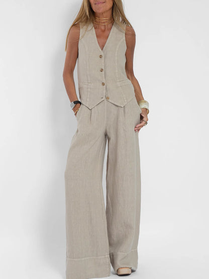 Women's Clothing 2024 Spring Summer New Fashionable Vest Pants Collage Splicing Pure Sleeveless Color Temperament Casual Suit