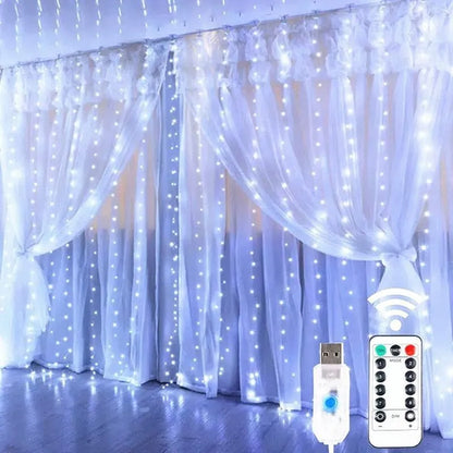 Shop LED Fairy Curtain Lights - 8 Modes, Remote & USB Powered for Festive Decor